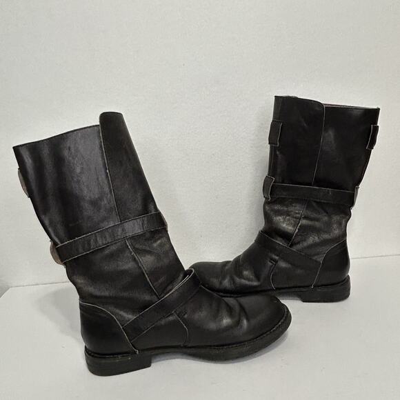 Free People Faryl Robin Black Leather Moto Strappy Buckle Boots Size 7.5 - Picture 8 of 10
